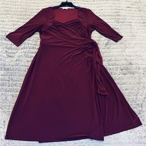 Kiyonna | Sweetheart Wrap Dress | 3/4 length sleeves | burgundy wine